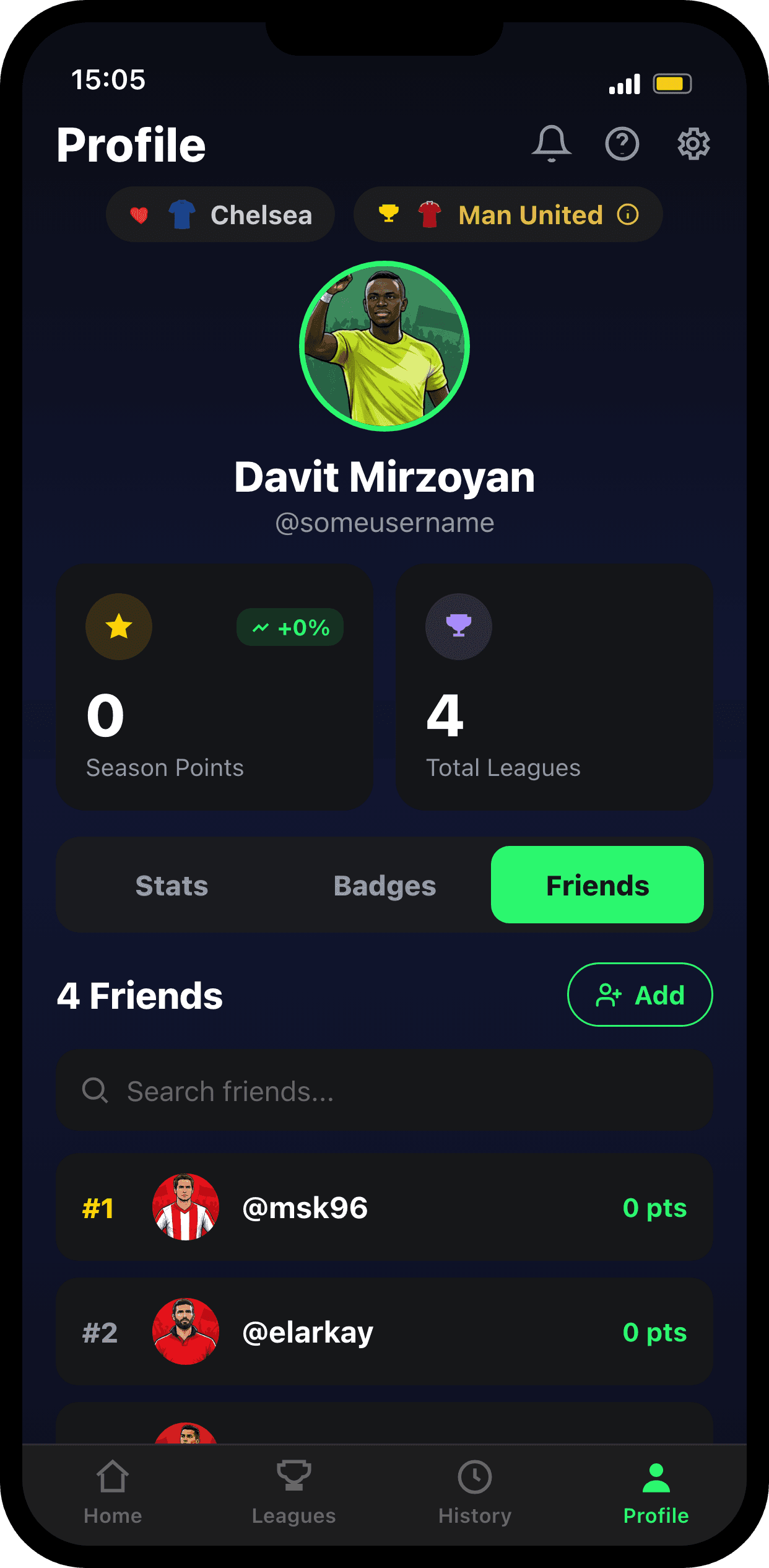 Profile with friends leaderboard