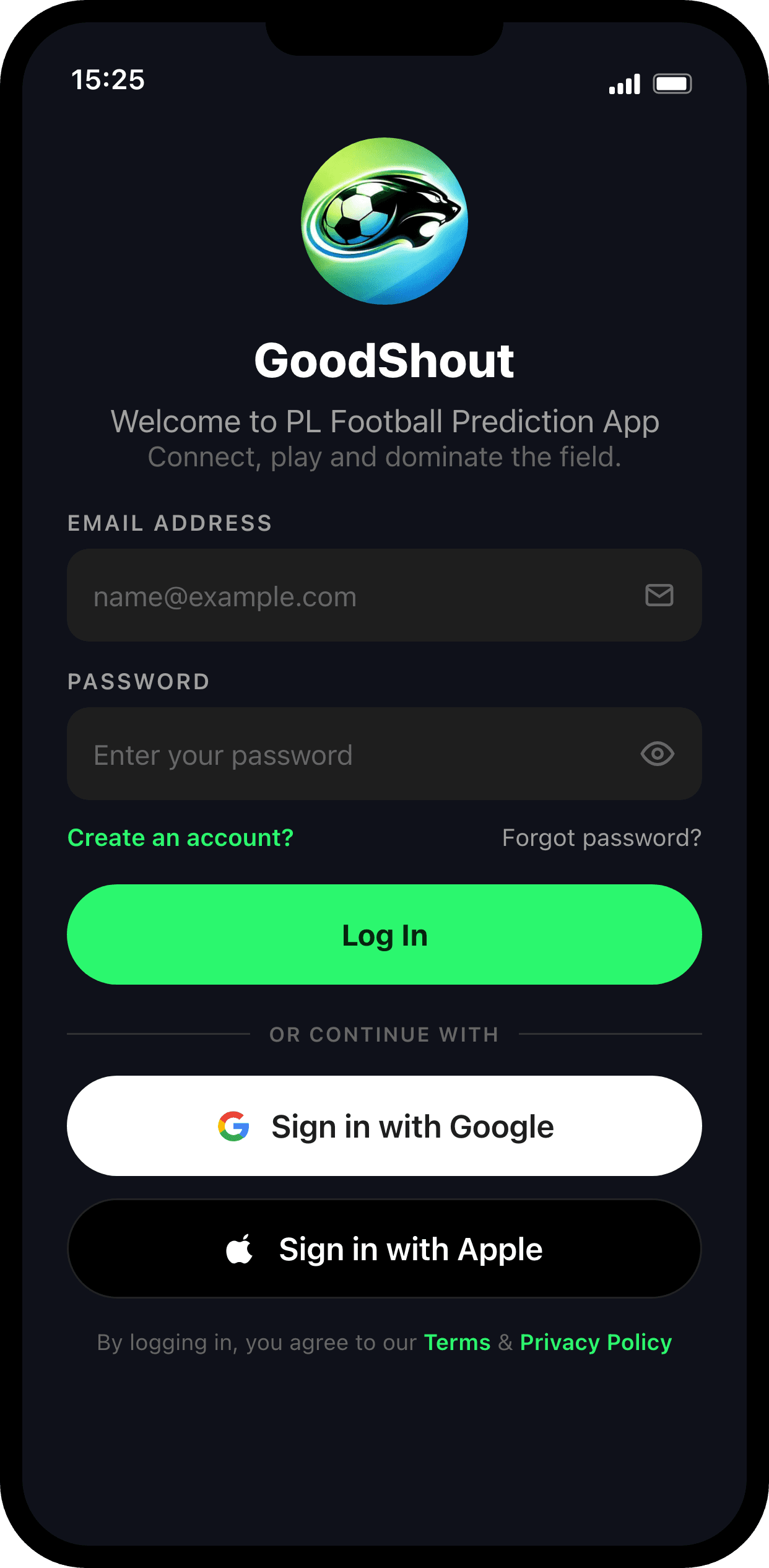 Sign-in screen
